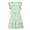 thumbnail image 5 of Girls Easter Dress Bunny Rabbit Floral Print Tiered A-Line Flutter Sleeve Soft Stretchy Polyester Spandex Multicolor Spring Church Party Dress 5-14 Years,Size 9 T, 5 of 7