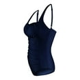 thumbnail image 4 of Clearance! Hontri Women's Solid Color Pleated Suspender Fashionable Swimsuit One Piece Swimsuit Women Navy L, 4 of 6