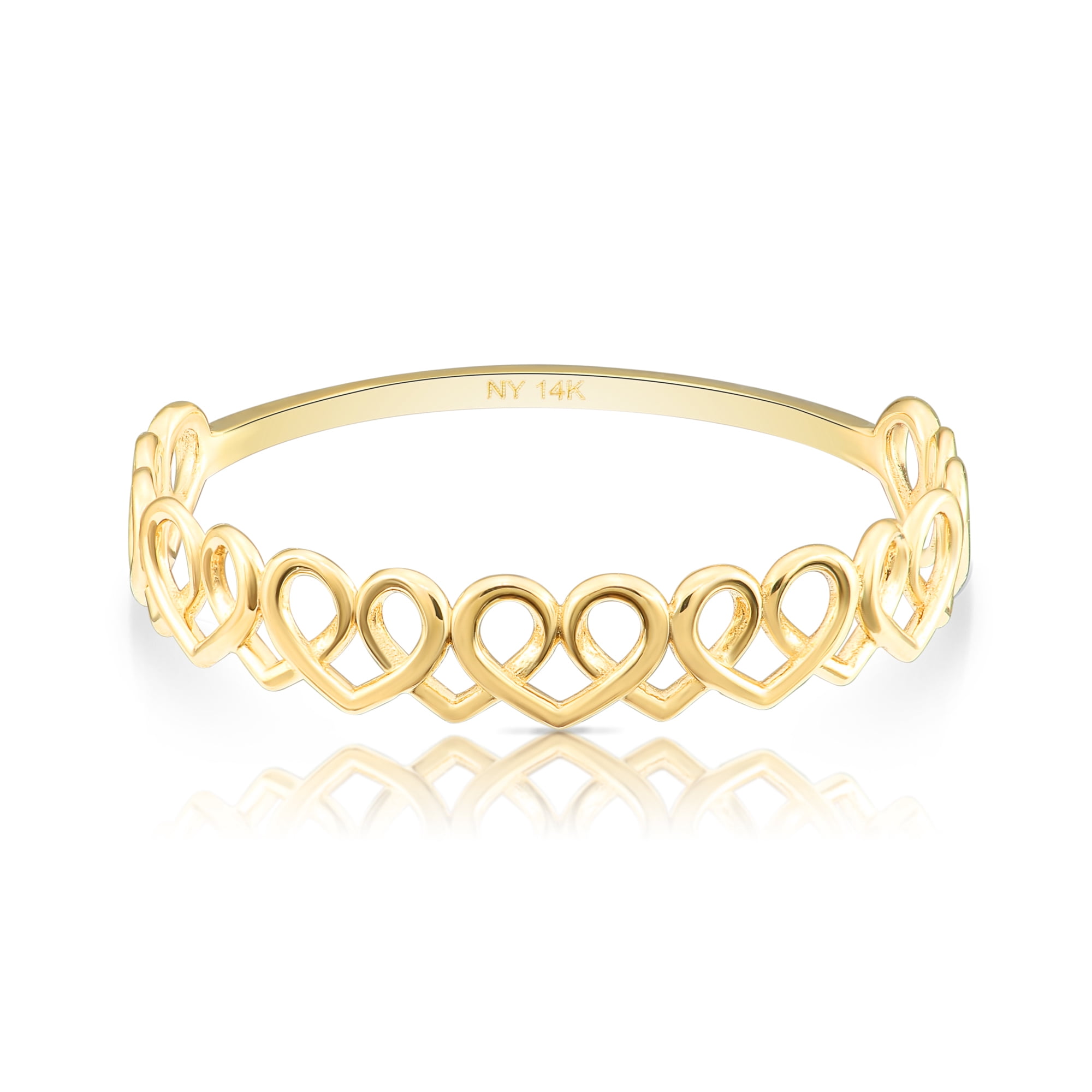Tilo Jewelry 14K Yellow Gold Dainty Heart Link Style Band Ring | Size 5 | Minimalist Everyday Ring | Women & Unisex