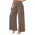 thumbnail image 3 of Dweltoz Wide Leg Palazzo Pants for Women Polka Dot Straight Long Trousers High Waist Lightweight Work Outfits with Pockets,Brown S, 3 of 5