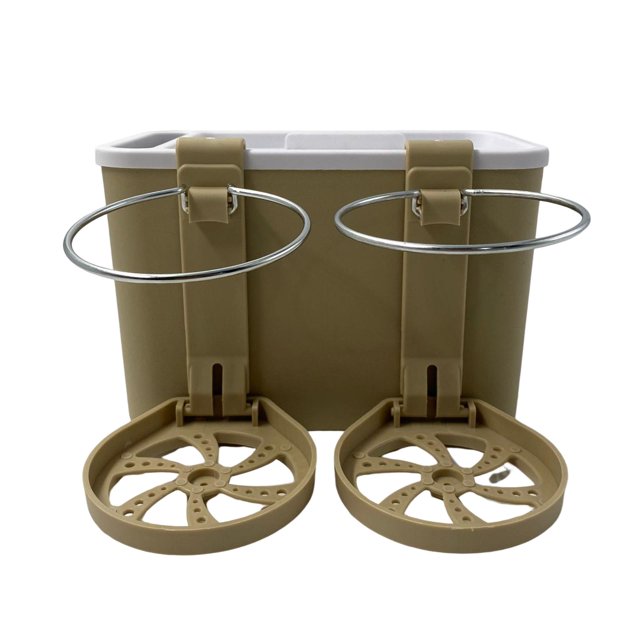 Caja de almacenamiento para reposabrazos de coche con portavasos, caja para bebidas y café amarillo beis