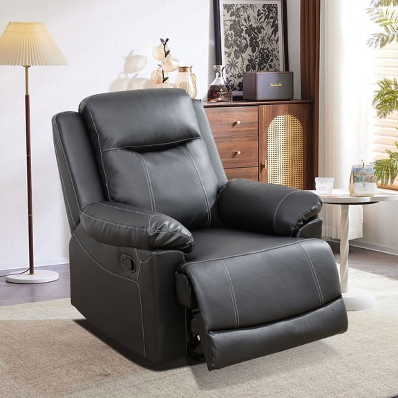 MAYEERTY Recliner Chair, Breathable Semi PU Leather Single Recliner for Bedroom & Living Room