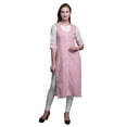 thumbnail image 1 of Bimba Rayon Slub Straight Kurti 3/4 Sleeve Printed Tunic Top Summer Clothing, 1 of 6