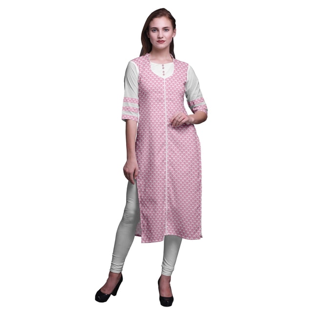 Bimba Rayon Slub Straight Kurti 3/4 Sleeve Printed Tunic Top Summer Clothing