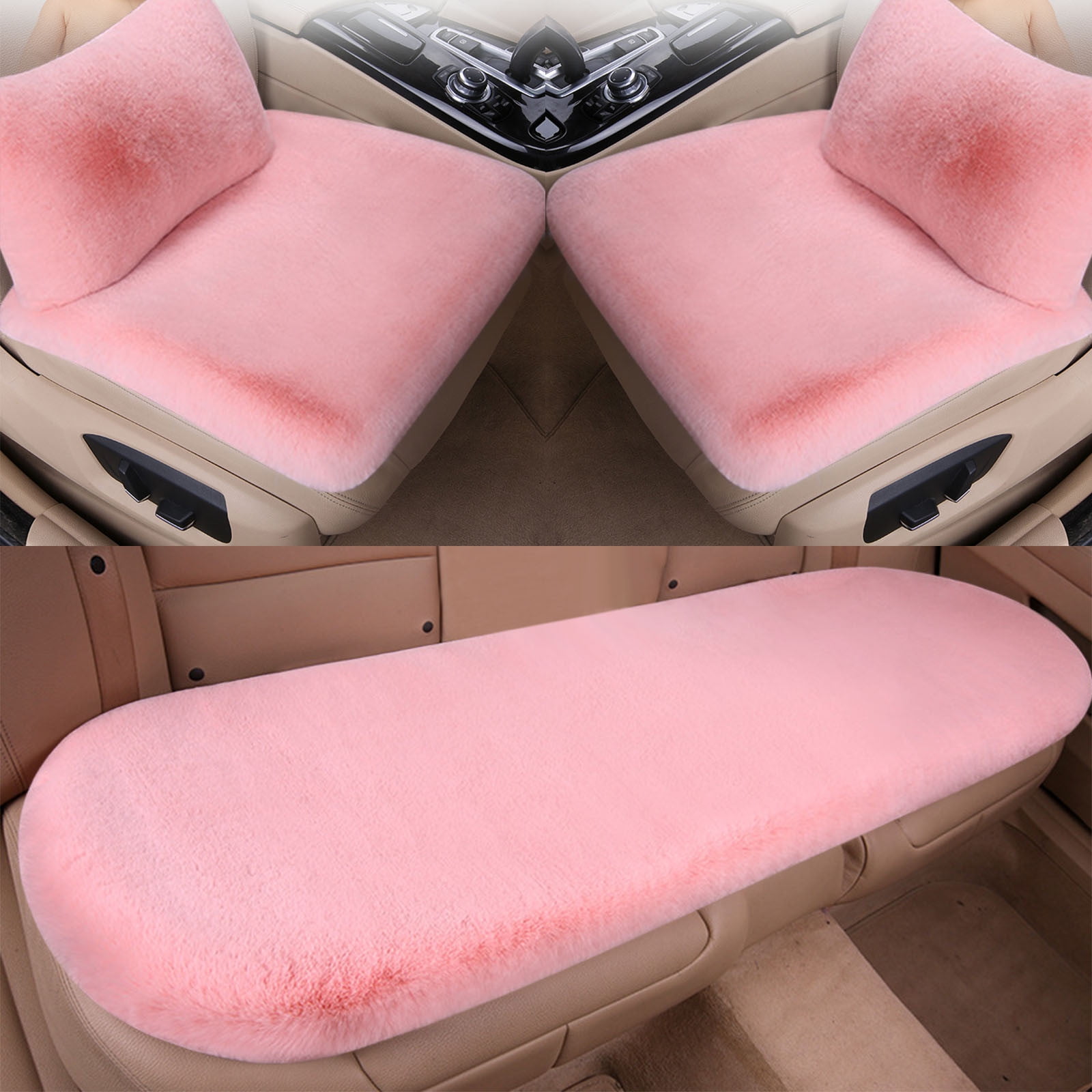 geerera 5Pcs Car Front Rear Seat Cushion with lumbar pillows, Soft Warm Winter Auto Seat Cover, Vehicle Seat Protector Pad With Non-Slip Backing, Car Accessories for Home and Office Chair