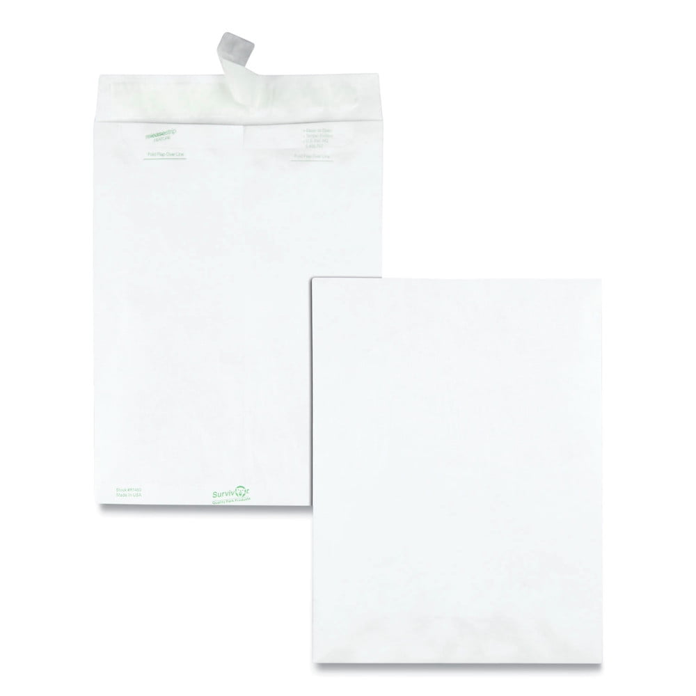 White RetailSource E120901FT10 Flat Tyvek Envelopes 12 x 9 x 1 Pack of 10 
