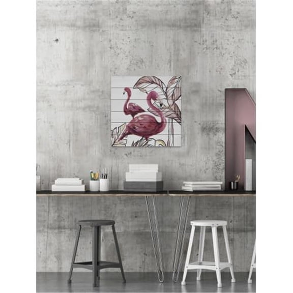Pink Flamingo II Painting Print on White Wood