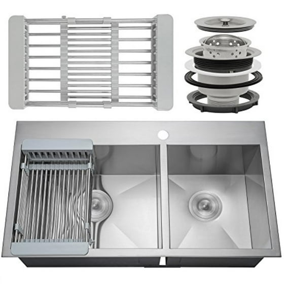 Firebird 32 X 18 9 Gauge Handmade Stainless Steel 60 40 Double Bowl Basin Topmount Drop In Kitchen Sink Faucet Hole W Drain Adjule Dish