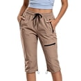 thumbnail image 2 of Karymi Women's Pants Quick Dry Hiking Capri Pants, Elastic Waist Drawstring Outdoor Cropped Trousers with Multi Zipper Pockets, Cargo Pants for Travel Jeans for Women, 2 of 8