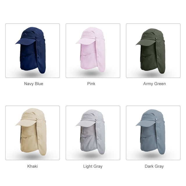 Gorro para el sol con cara extraíble Cubierta para el cuello Solapa Secado rápido Sombrero de pesca transpirable Protección solar al aire libre de verano Gorro de pesca de ala ancha para hombre y muje yeacher estándar