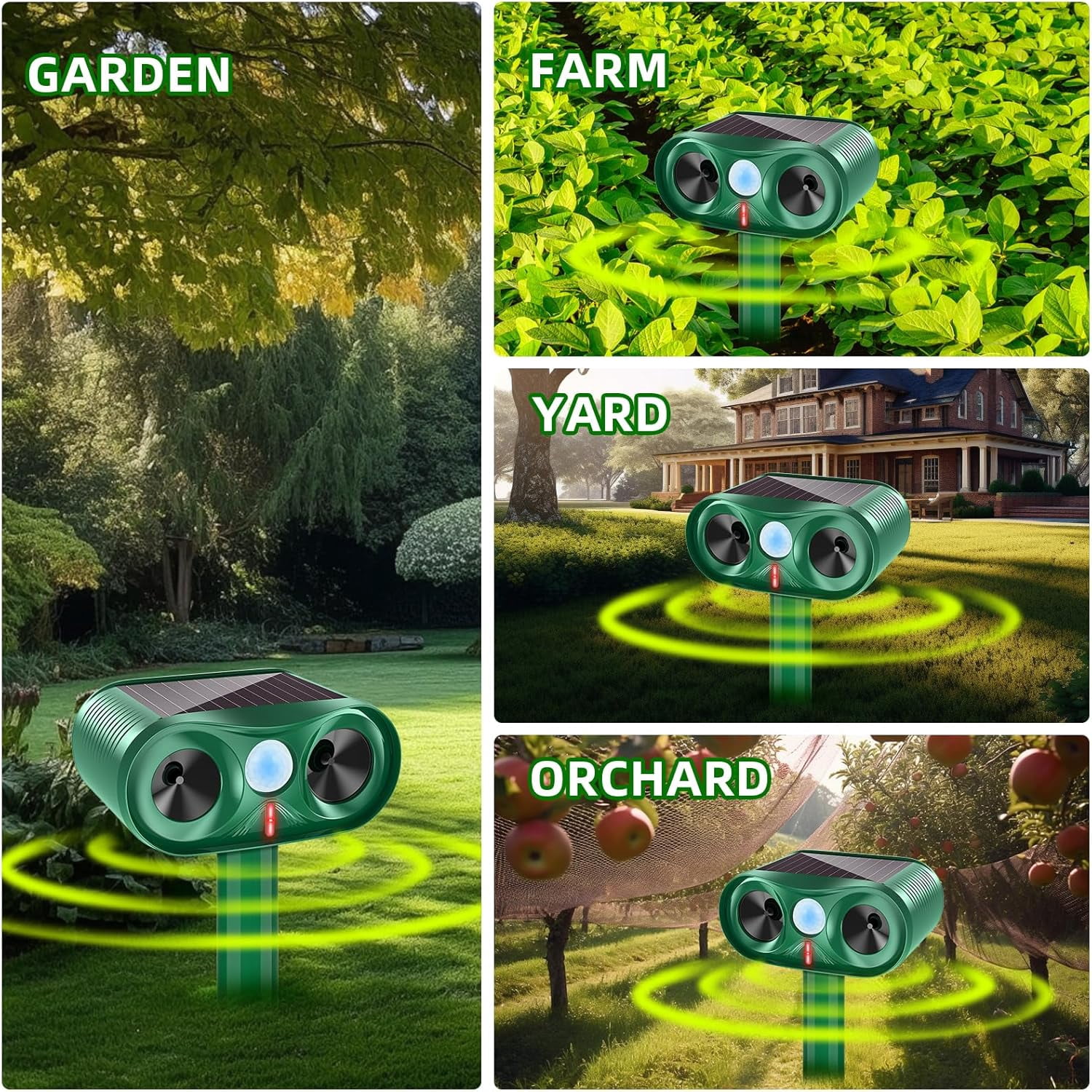 JINYI  Outdoor Solar Animal Repellent with Motion Sensors to Scare Off Coyote, Rabbit, Squirrel, 2 Pack
