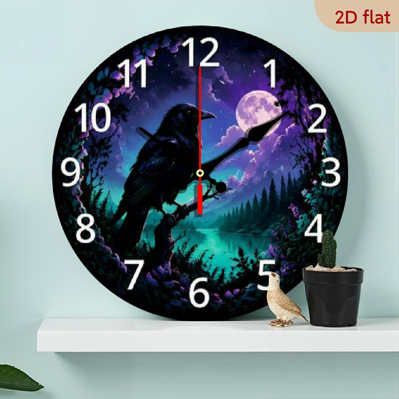 10 Inch A Dreamy, Unique Neon Forest Moon Wooden Wall Clock That Operates Silently, Suitable for Decorating Living Rooms, Bedrooms, And Spiritual Home Decor It Makes a Great Halloween Gif