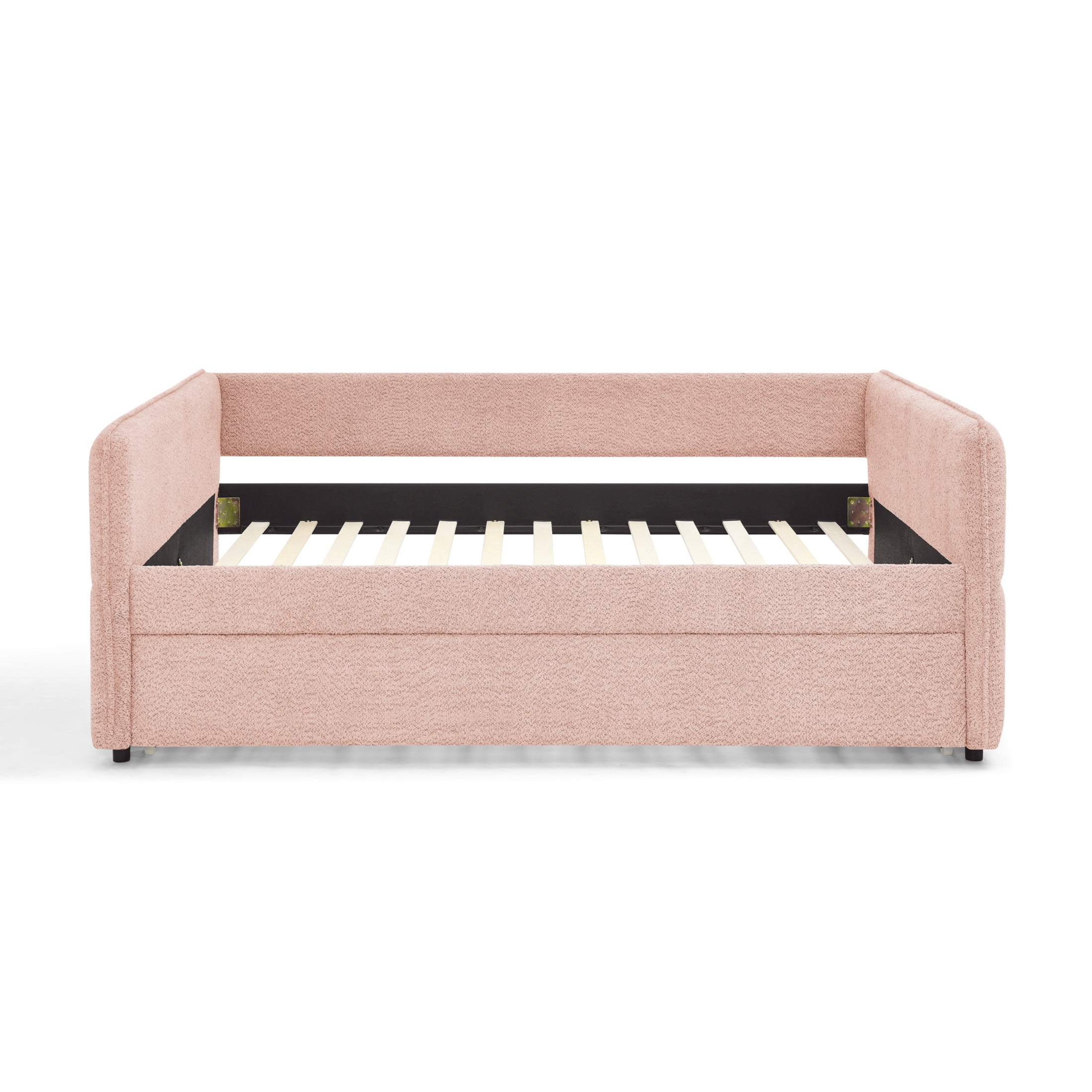 Noble House Zenton Full Size Boucle Daybed, Tufted Sofa Bed Frame with Trundle, Modern Guest Sleeper Couch, Pink