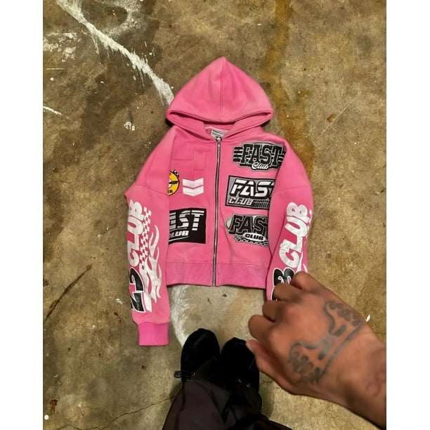 Sudadera con capucha de marca de moda de calle estadounidense 2024, sudadera de gran tamaño con estampado de letras retro para mujer, chaqueta holgada informal con cremallera Y2k para hombre