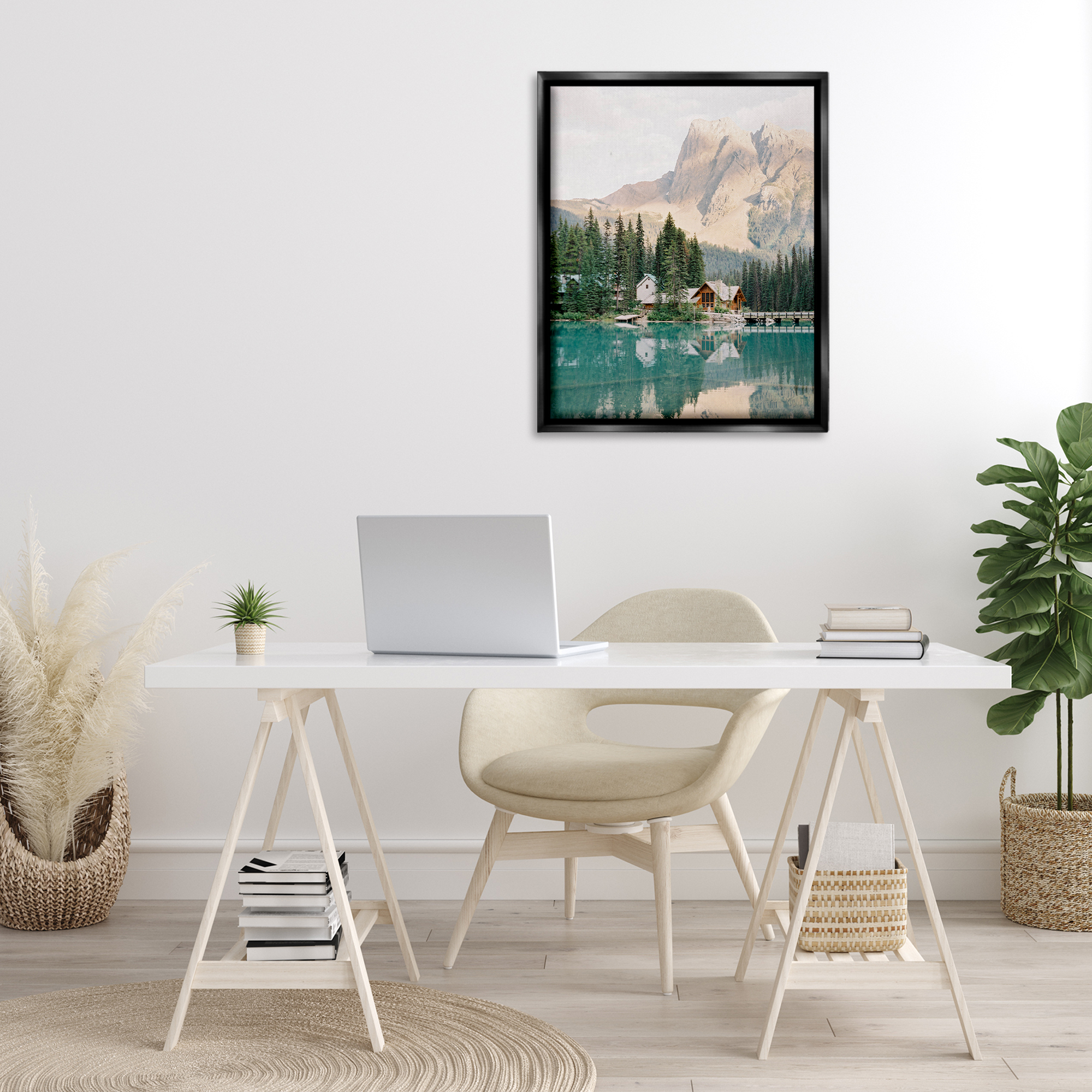Stupell Industries Lakeside Cabin Landscape Landscape Photography Black Floater Framed Art Print Wall Art, 25 x 31
