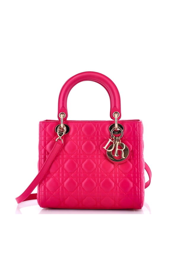 Pre-Owned Lady Dior Bag Cannage Quilt Lambskin Medium By Rebag