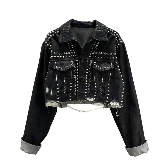 Lovzfmll Denim Veste en pour Femme, Manches Longues Style Classique Noir, m