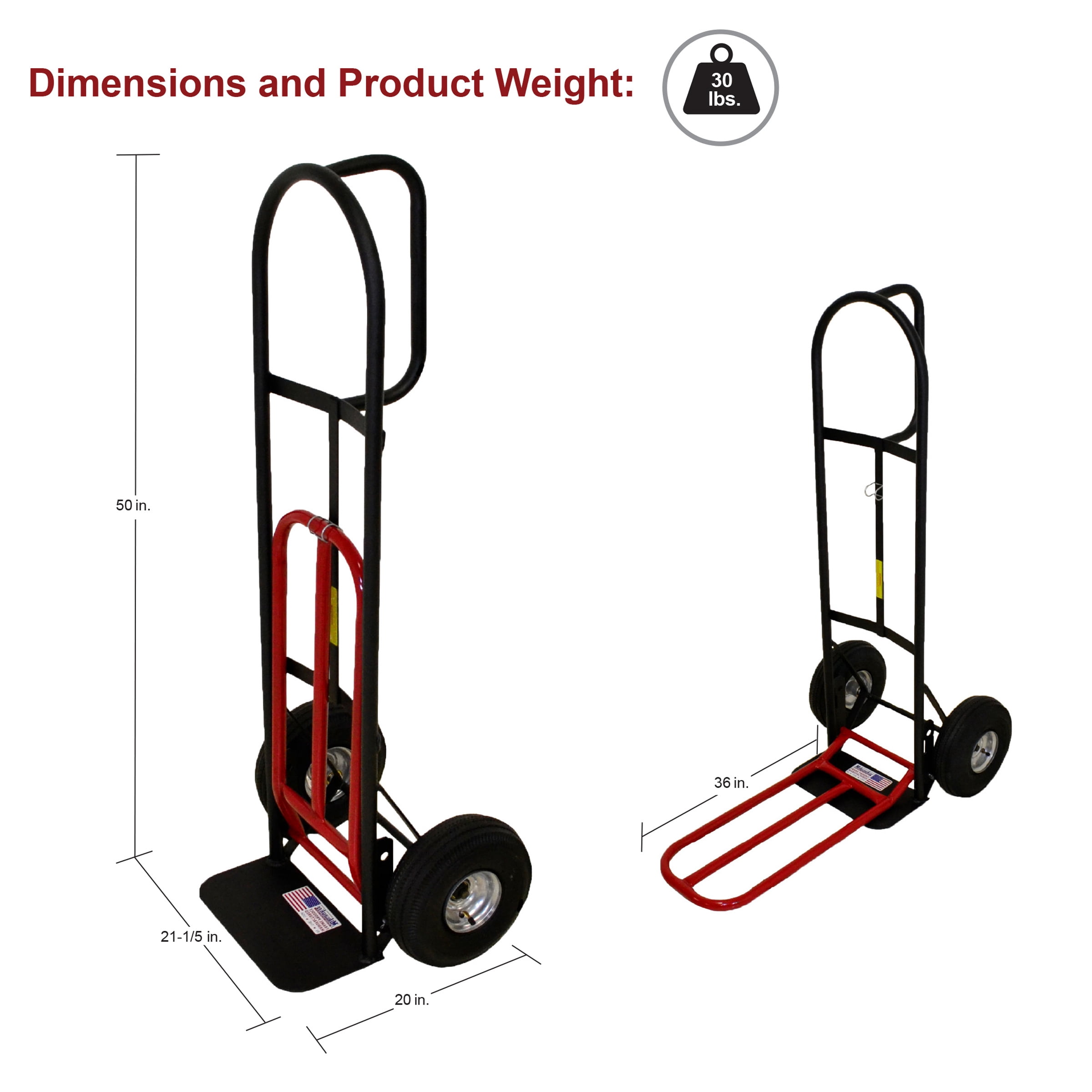 Milwaukee DC49515, 800 lbs Steel 20 in x 23 in x 50 in D-Handle Hand Truck