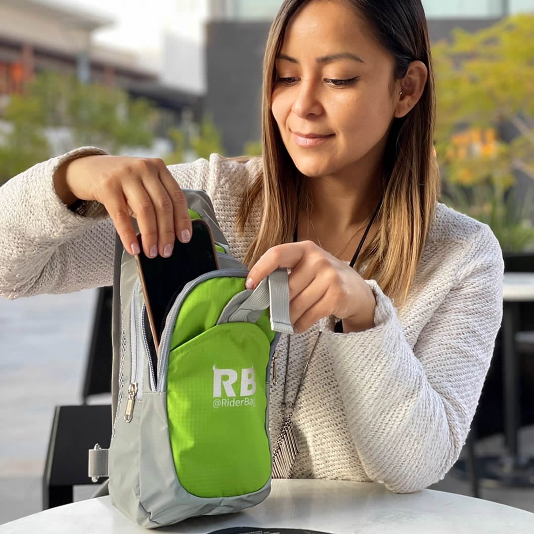 Reflective Green Crossbody Bag Sling bag.  Multipurpose One Shoulder Unisex Green Backpack Riderbag