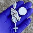 thumbnail image 3 of Real Solid 925 Sterling Silver Icy Pendant Praying Hands w/Dangling Rosary Cross, 3 of 15