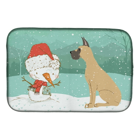 Cropped Fawn Great Dane Snowman Christmas Dish Drying Mat