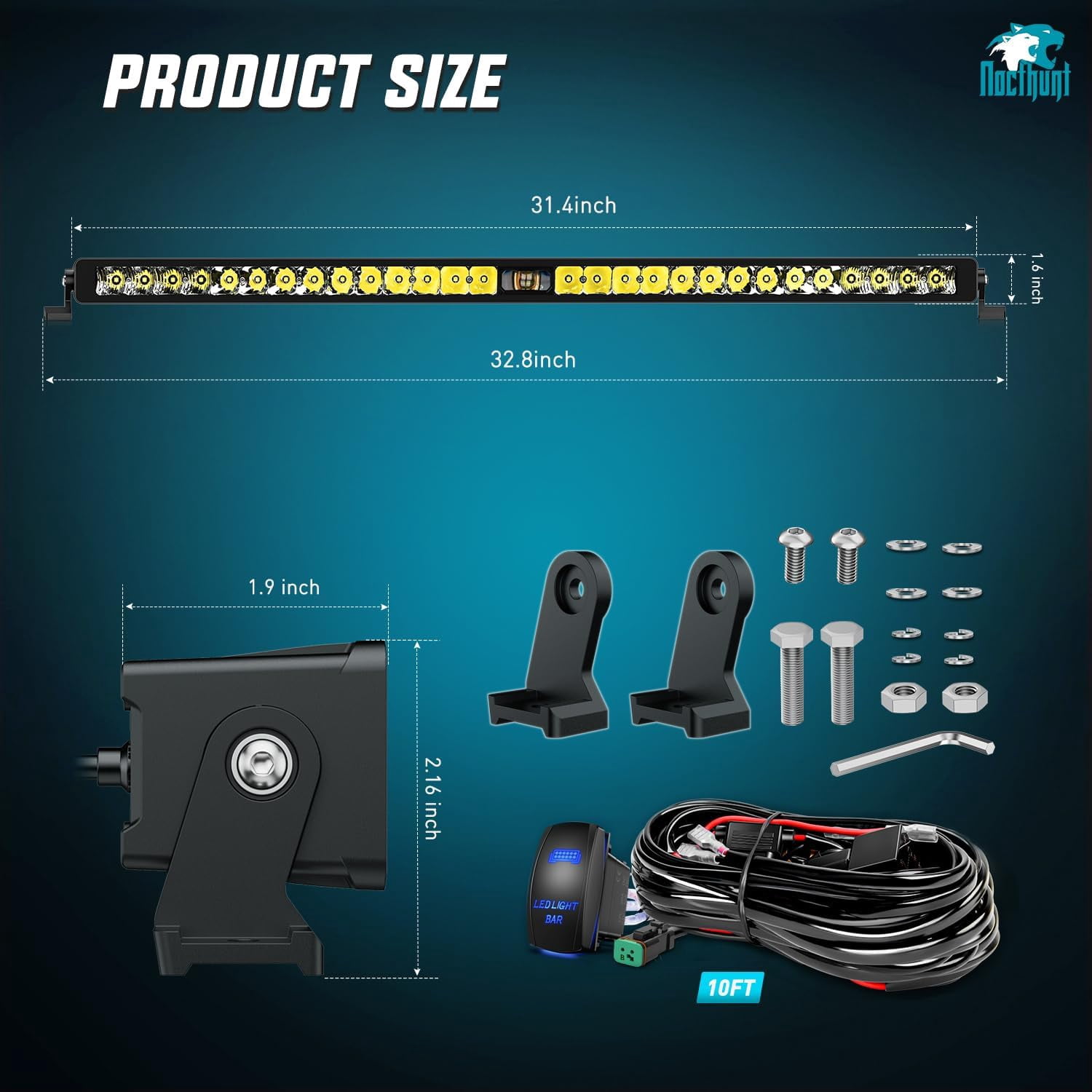 Nilight LED Light Bar 32inch 29LED Single Row Spot LED Lights Screw-Less Night Vision Off Road Lights w/16AWG Rocker Switch Wiring Harness Kit for Driving Light on Truck ATV UTV, 2 Years Warranty