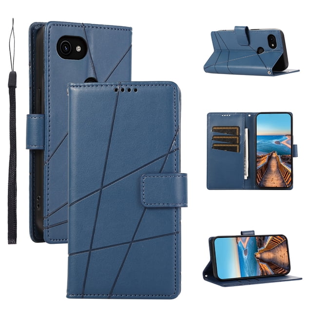 Google Pixel 3A Case ,Vintage PU Leather Flip Cover Card Slots Magnetic Kickstand Hand Strap Case for Google Pixel 3A