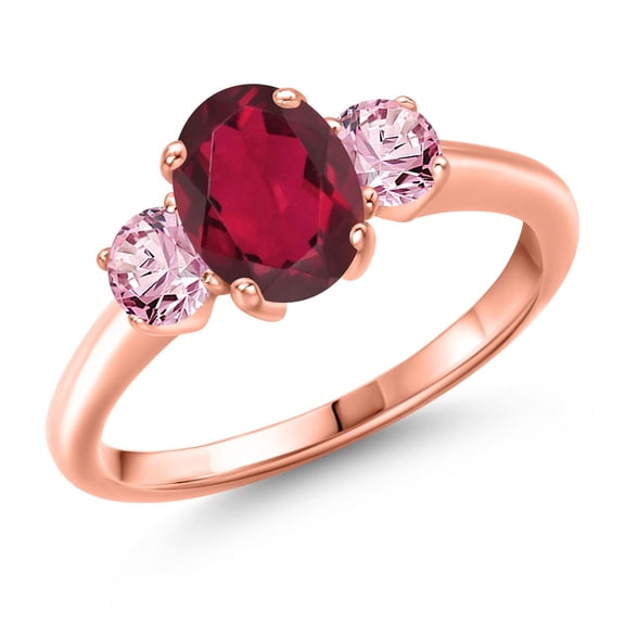 Gem Stone King 1.80 Ct Red Mystic Topaz Pink Lab Grown Diamond 18K Rose Gold Plated Silver Ring