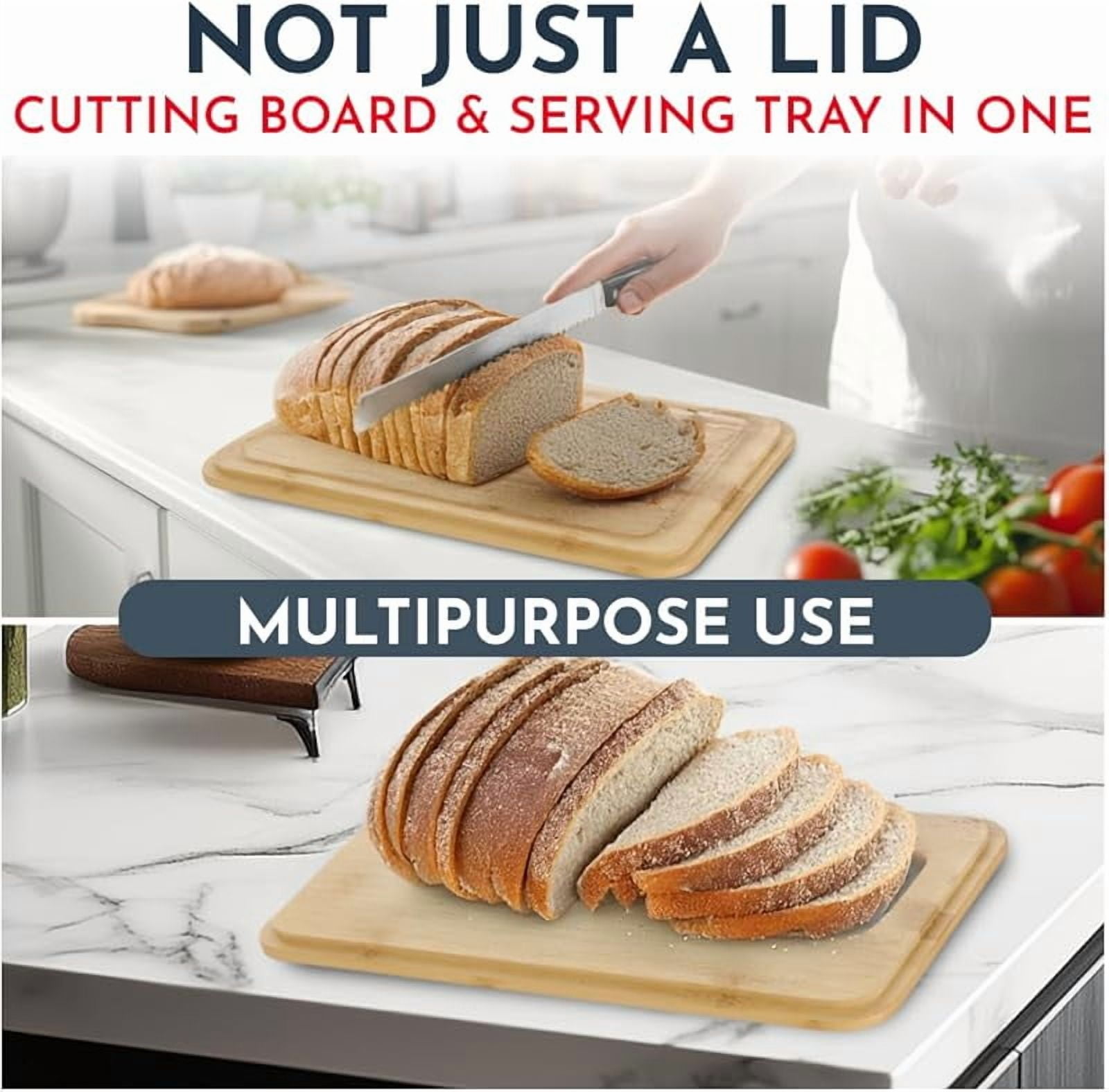 Cnshop White Bread Box with Bamboo Lid, Large Kitchen Countertop Bread Storage Box with Cutting Board Lid