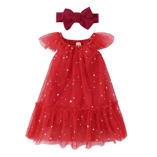 adviicd Robe Fleurie pour Filles Robe pour Petites Filles Manches Courtes Décontractée Robe d'Été pour Enfants Rouge,80