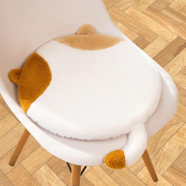 Cojín de asiento con forma de gato, cojín para silla, sofá, cremallera, ligero, portátil, para suelo Marrón Blanco