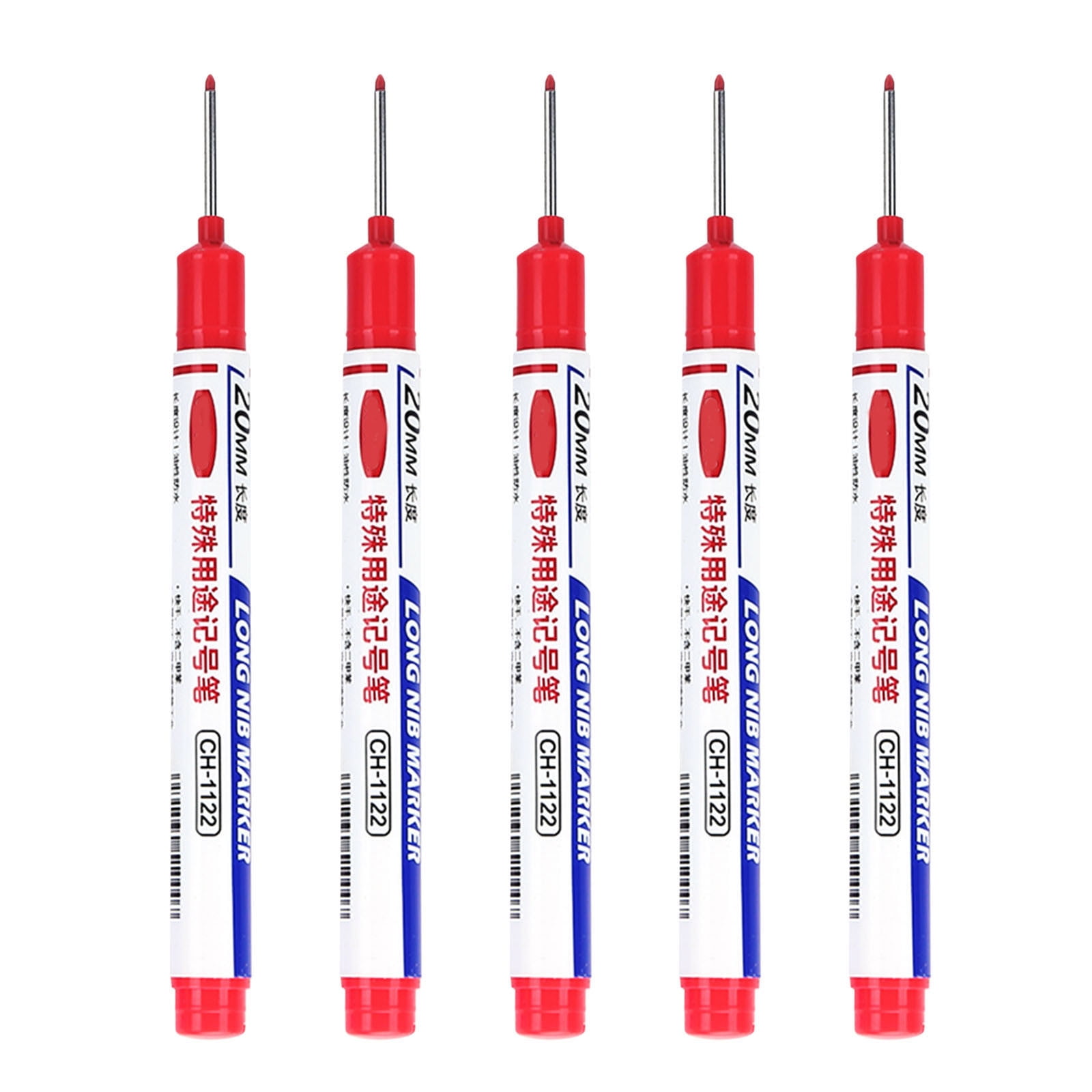 5PCS Long Head Deep Hole Marker Pens 20mm Deep Reach Markers Long Nose Marker Construction Markers Marking Tool Markers Carpenter Ink Marker Pens Metal Marking Pen 8ml