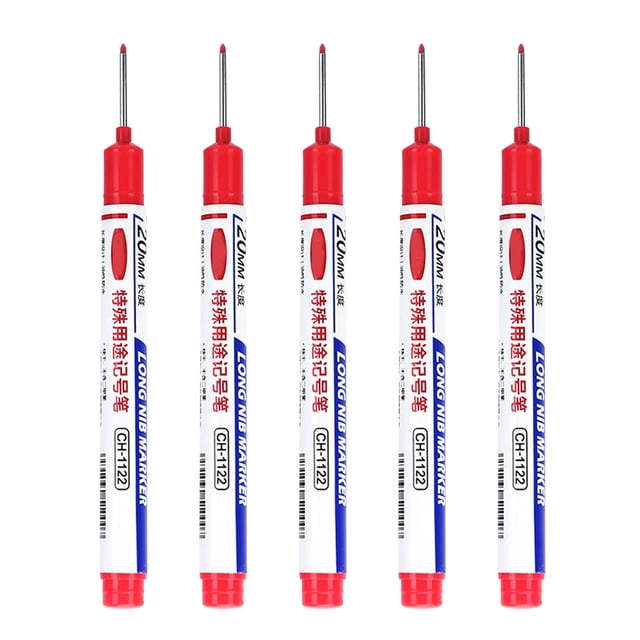 5PCS Long Head Deep Hole Marker Pens 20mm Extended Reach Marking Tools Metal Carpenter Ink Markers