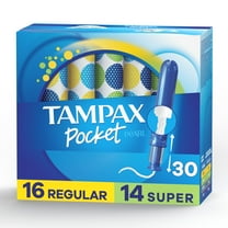 Tampax Pocket Pearl Compact Tampons Duo Pack, Regular/Super Absorbency, Unscented, 30 Ct