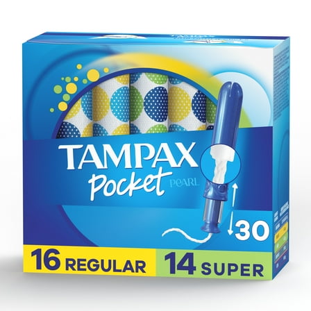 Tampax Pocket Pearl Compact Tampons Duo Pack, Regular/Super Absorbency, Unscented, 30 Ct