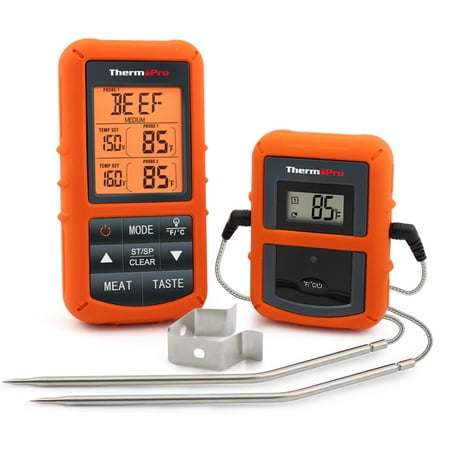 Stainless Steel Temp Probe - ThermoPro TP20 Wireless Remote Cooking Food Meat Thermometer with Dual Probe for Smoker Grill BBQ Thermometer