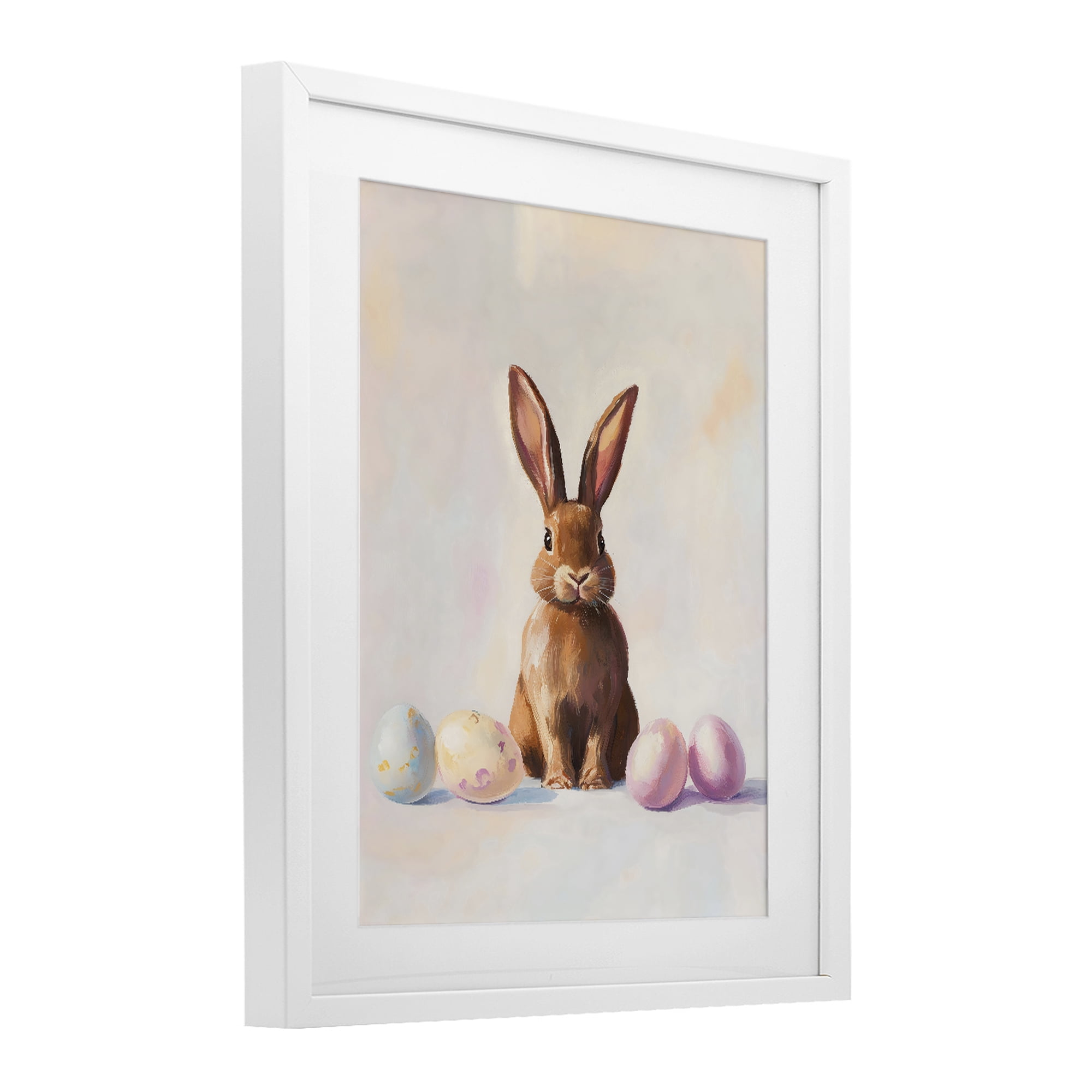 Stupell Industries Easter Bunny with Pastel Eggs White Framed Print Under Glass, design by The Prints Vibe