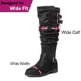 thumbnail image 4 of Love Steetly Women's Extra Wide Calf Knee High Boots, Slouchy Shaft with Triple Buckle Straps, Low Stacked Heel Side Zipper Casual Riding Tall Boots., 4 of 7