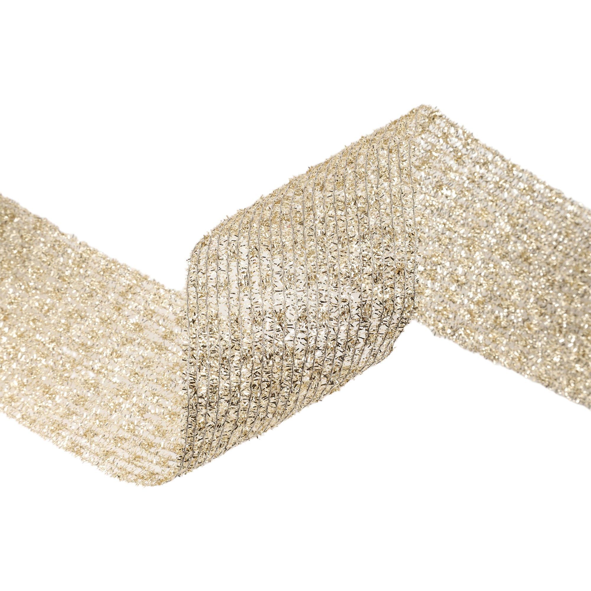 LaRibbons 6" Wired Ribbon, Gold Stretch Tinsel Netting, 10 Yard Roll