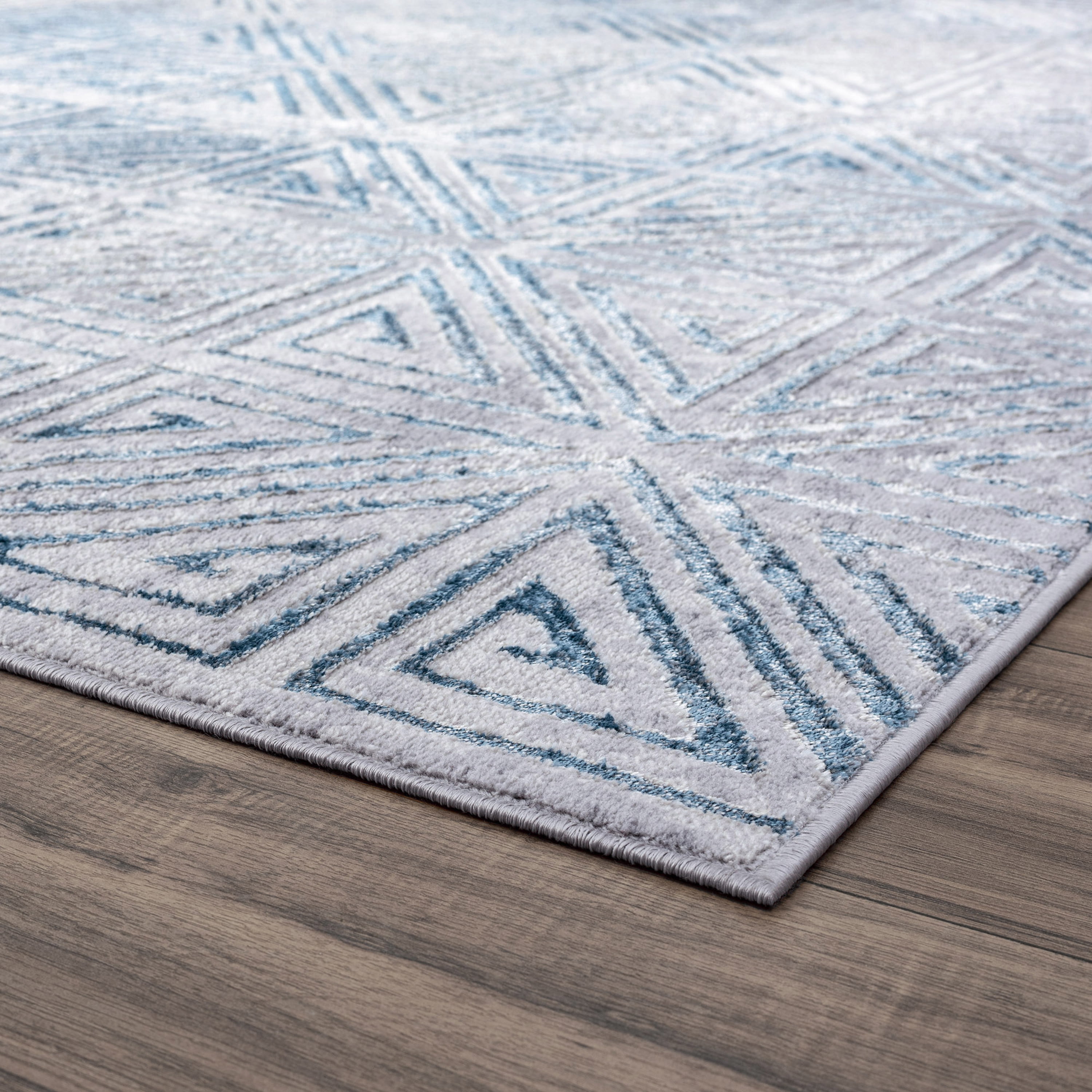 Contemporary 9x12 Area Rug (8'7'' x 12'2'') Abstract Blue, Cream Living Room Easy to Clean