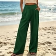thumbnail image 6 of Women's Polyester Spandex High Waist Loose Flowy Wide Leg Pants, Pleated Elastic Waist Deep Pocket Trousers, Wrinkle Resistant Bottoms for Office Beach Travel | TruHer,Green M, 6 of 9