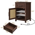 thumbnail image 2 of LEYAOYAO End Table with USB Type C Outlet Strip, Boho Style Nightstand with Rattan Decorated Cabinet, Bedside Table for Bedroom, Guest Room, Office, 2 of 11
