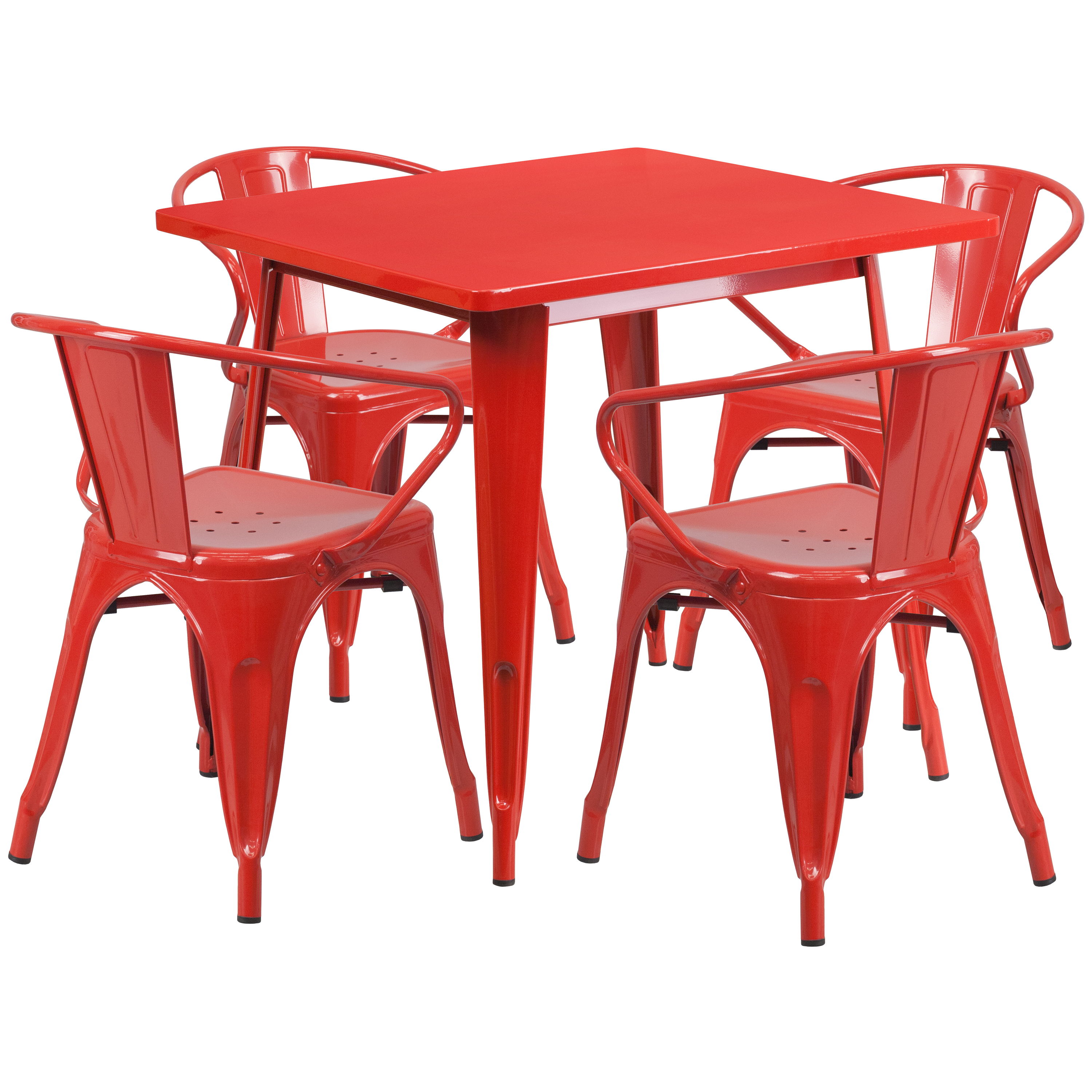 Flash Furniture Grady Commercial Grade 31.5" Square Red Metal Indoor-Outdoor Table Set with 4 Arm Chairs - image 2 of 5