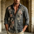 thumbnail image 5 of Yaoyar Men's Bohemian Floral Print Button Down Shirts, Loose Lapel Long Sleeve Vintage Beach Holiday Shirts, 5 of 5