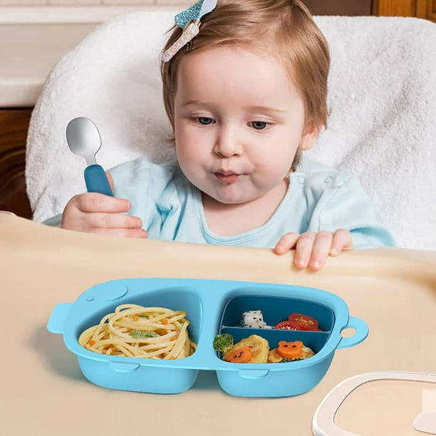 Assiette divisée pour enfants, 3 pièces (assiette avec couvercle et plat  intérieur), vaisselle pour tout-petits, passe au lave-vaisselle pour  assiette à dîner pour bébé (ciel) 