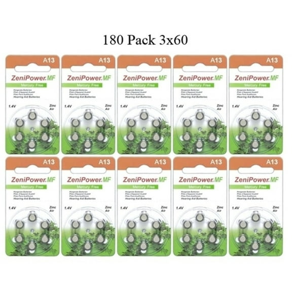 ZeniPower Size A13 PR48 Mercury Free Hearing Aid Batteries Pack of 180