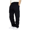 thumbnail image 1 of Pantalones cargo qucoqpe para hombre, ligeros, holgados, con cintura elástica y cordón ajustable, para entrenamiento, de pierna recta, informales, de color sólido, holgados, con múltiples bolsillos., 1 of 3