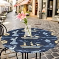 thumbnail image 3 of Cartoon Sailboat Rudder Elastic Fitted Round Table Cover Wave Blue Waterproof Outdoor Tablecloth for Holiday Party, Picnic, Patio & Dining Fits Tables Up to 45"-54", 3 of 8