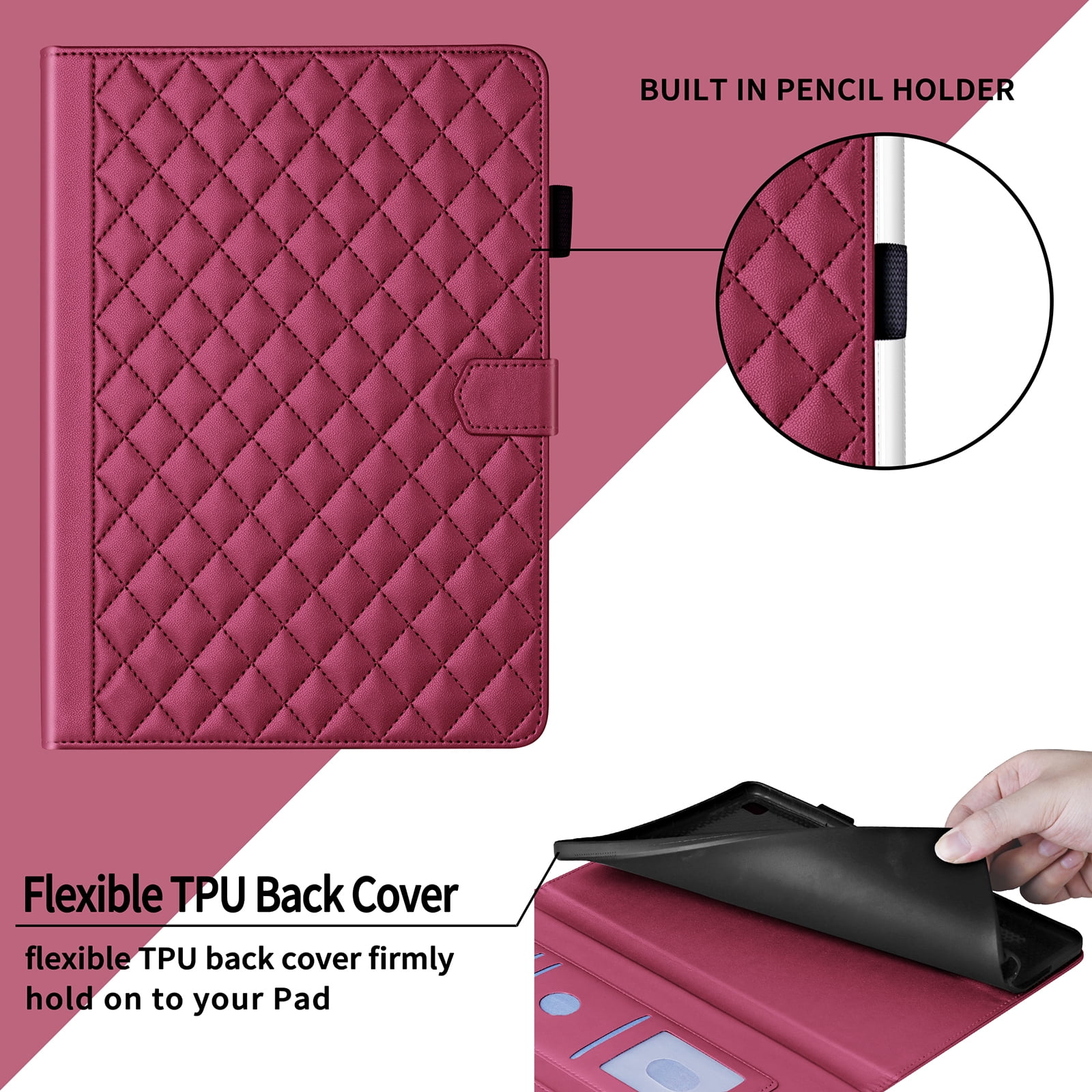 Dteck Case for iPad 9th 8th 7th Generation 10.2 inch,iPad Air 3rd Gen/iPad Pro 10.5" Magnetic PU Leather Smart Auto Wake/Sleep Folio Stand Case Card Slot Pencil Holder Cover,Red