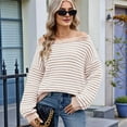 thumbnail image 3 of Womens Off the Shoulder Sweater 2025 Fall Winter Long Sleeve Striped Sweater Oversized Knitted Pullover Tops  L, 3 of 6